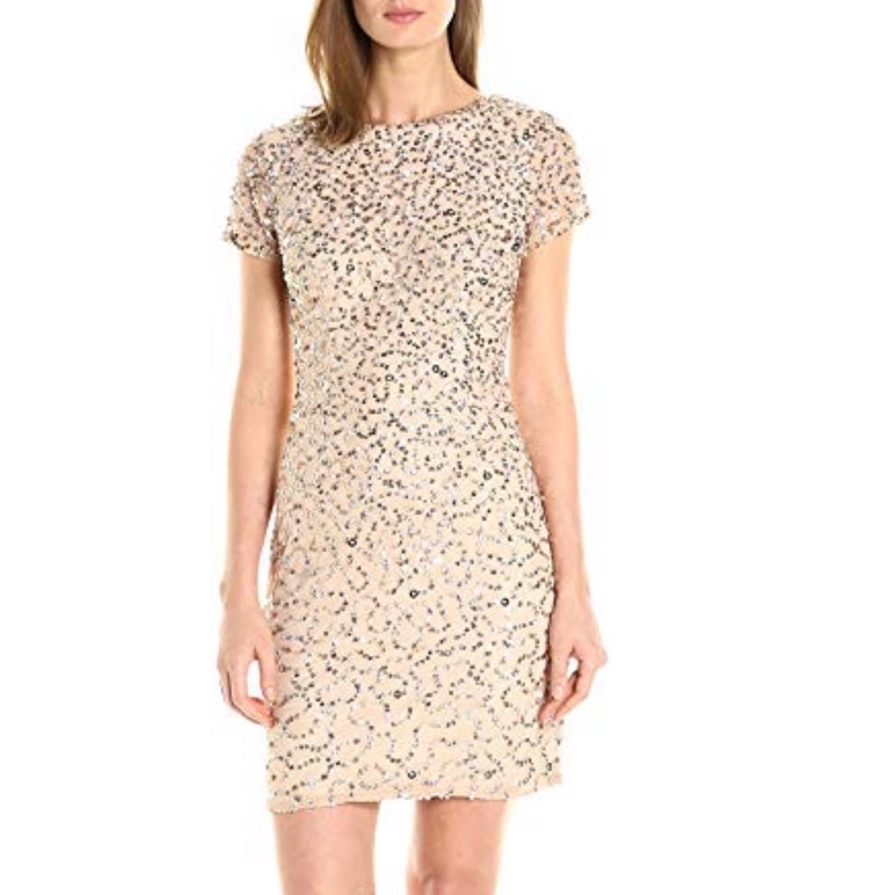 Adrianna Papell Short-Sleeve Beaded Dress